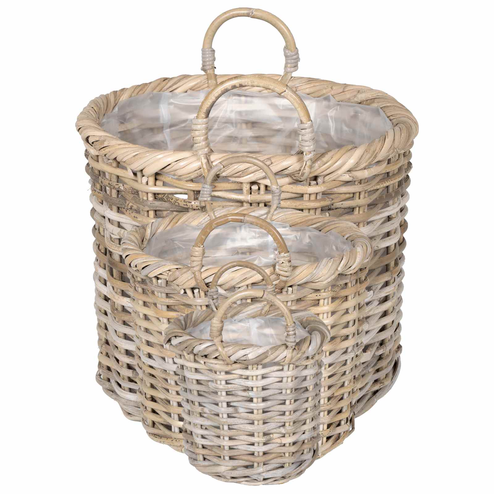 Blumentopfkorb mit Speicher 3 Stk. Natürliches Grau Kubu Rattan