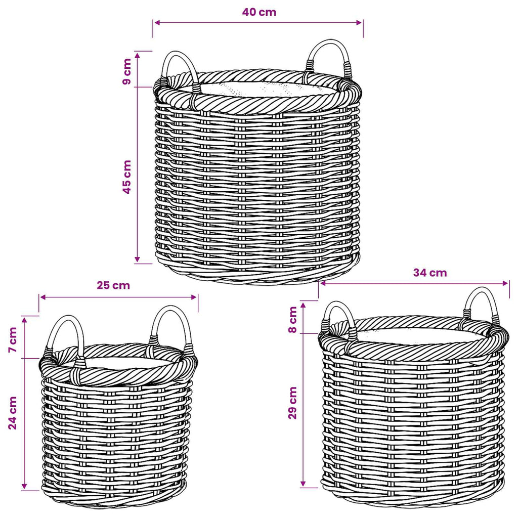 Blumentopfkorb mit Speicher 3 Stk. Natürliches Grau Kubu Rattan