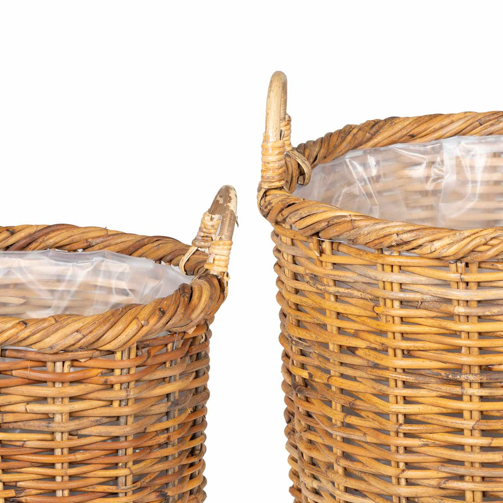 Blumentopfkorb mit Speicher 3 Stk. Naturbraun Lacak Rattan