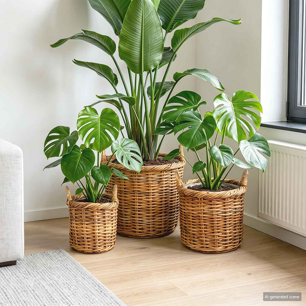 Blumentopfkorb mit Speicher 3 Stk. Naturbraun Lacak Rattan