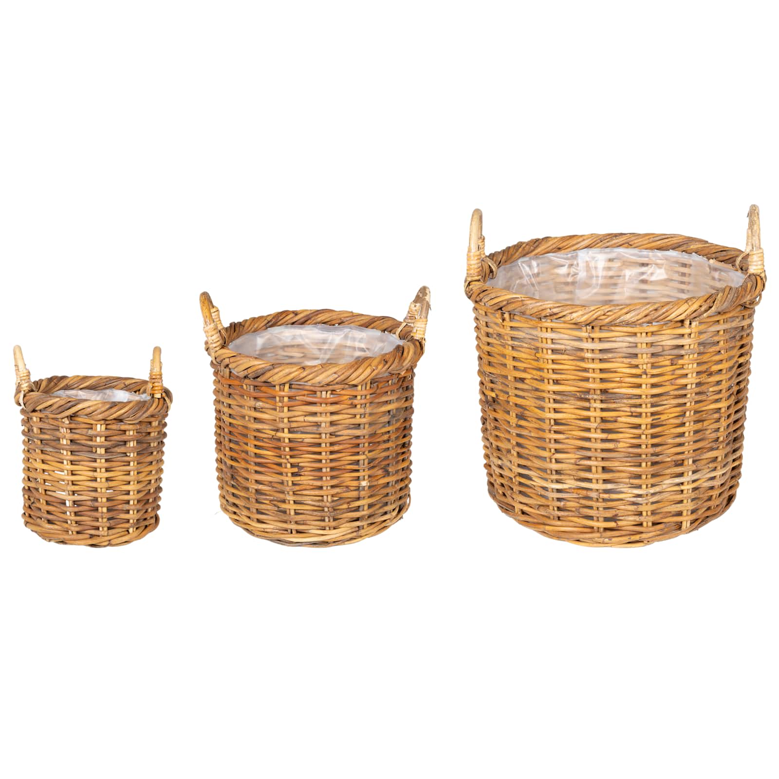 Blumentopfkorb mit Speicher 3 Stk. Naturbraun Lacak Rattan