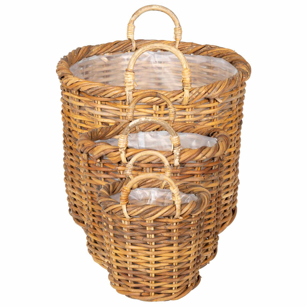 Blumentopfkorb mit Speicher 3 Stk. Naturbraun Lacak Rattan