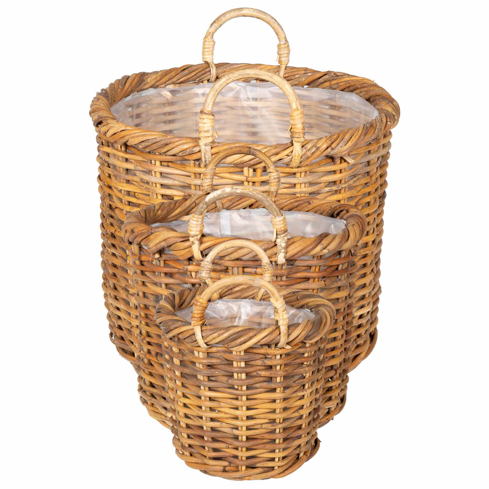 Blumentopfkorb mit Speicher 3 Stk. Naturbraun Lacak Rattan