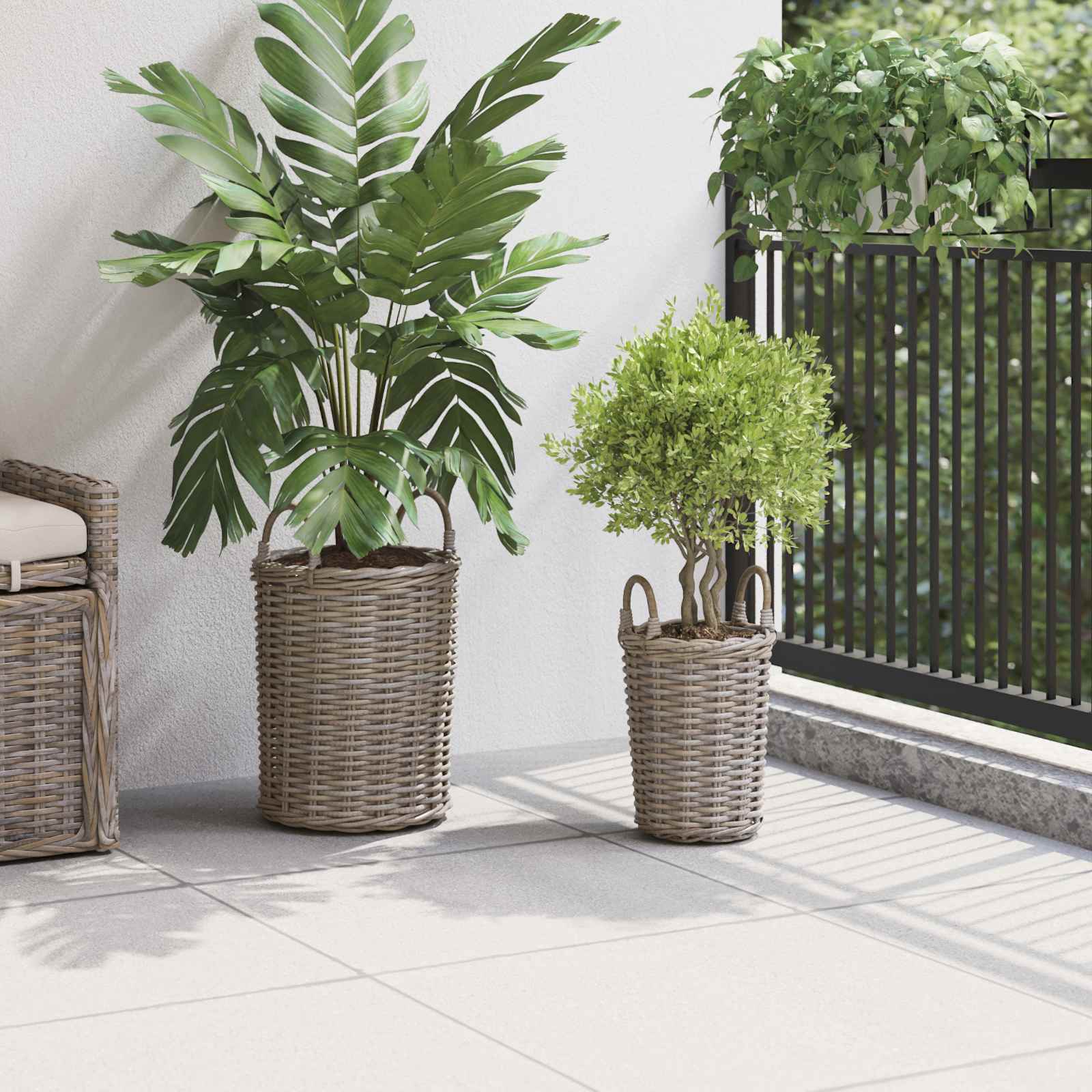 Blumentopfkorb mit Speicher 2 pcs Grau Kubu Rattan