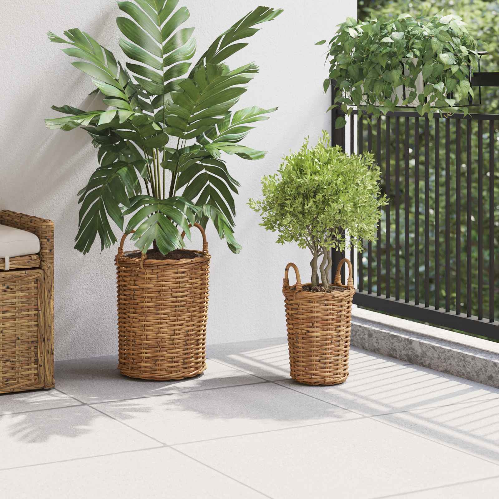 Blumentopfkorb mit Speicher 2 pcs Braun Kubu Rattan