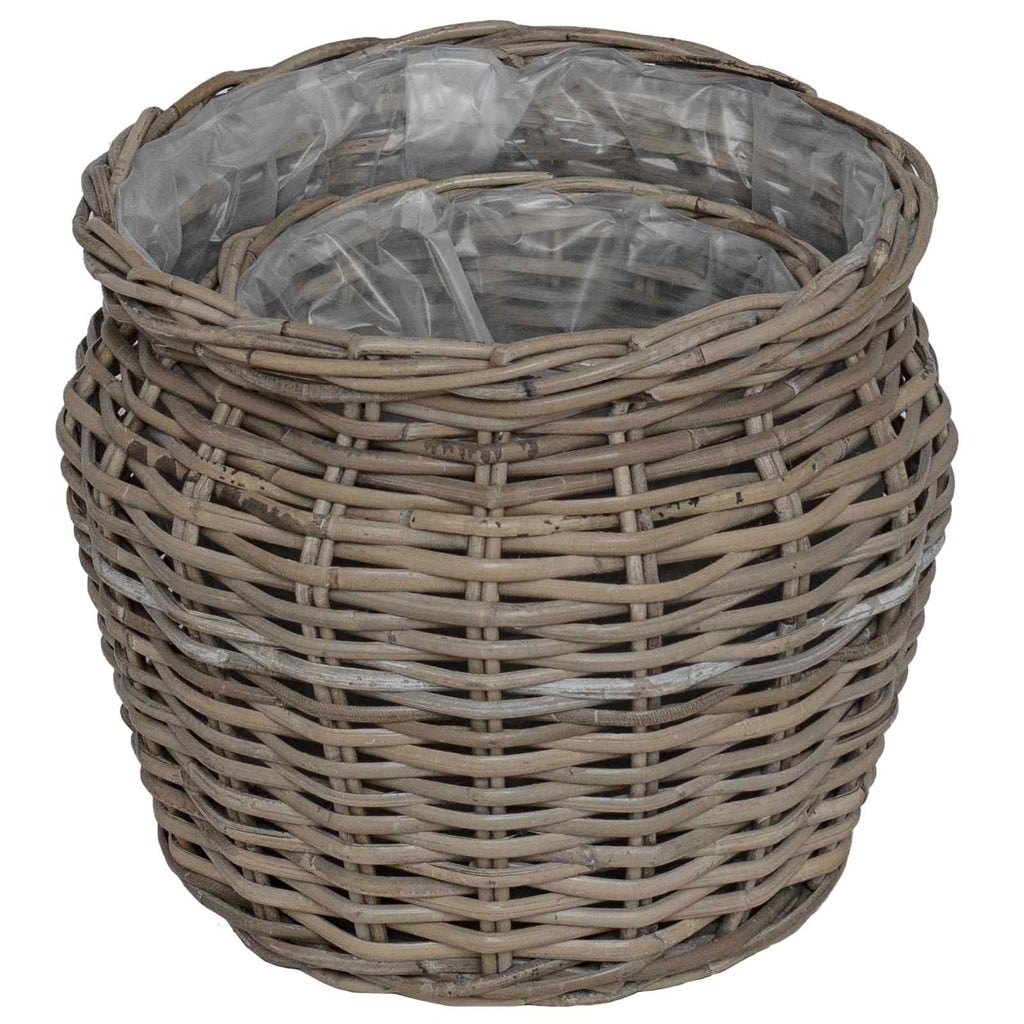Blumentopfkorb mit Speicher 2 pcs Grau Lacak Rattan