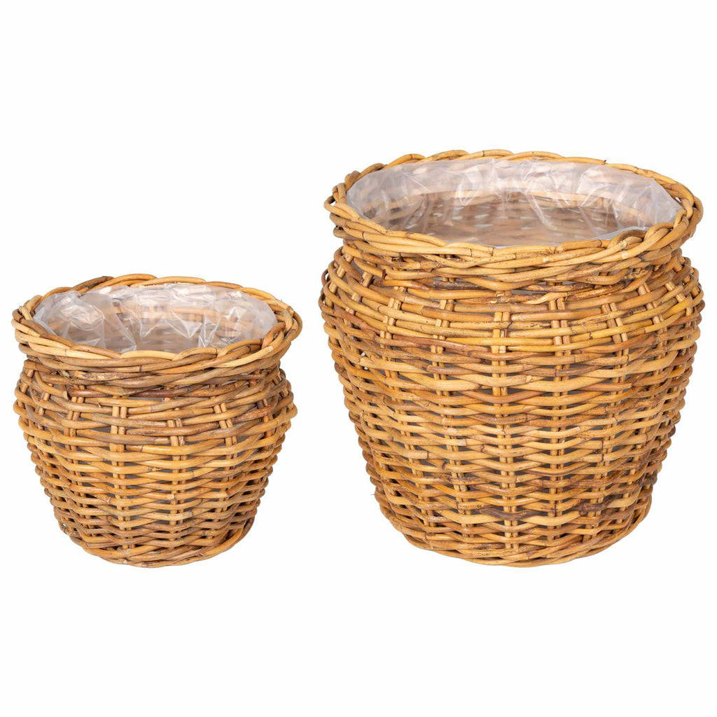 Blumentopfkorb mit Speicher 2 Stk. Naturbraun Lacak Rattan