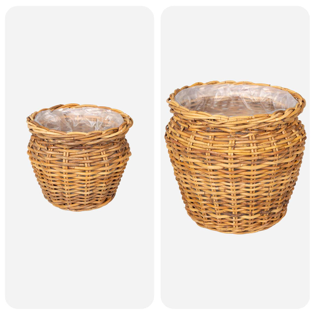 Blumentopfkorb mit Speicher 2 Stk. Naturbraun Lacak Rattan