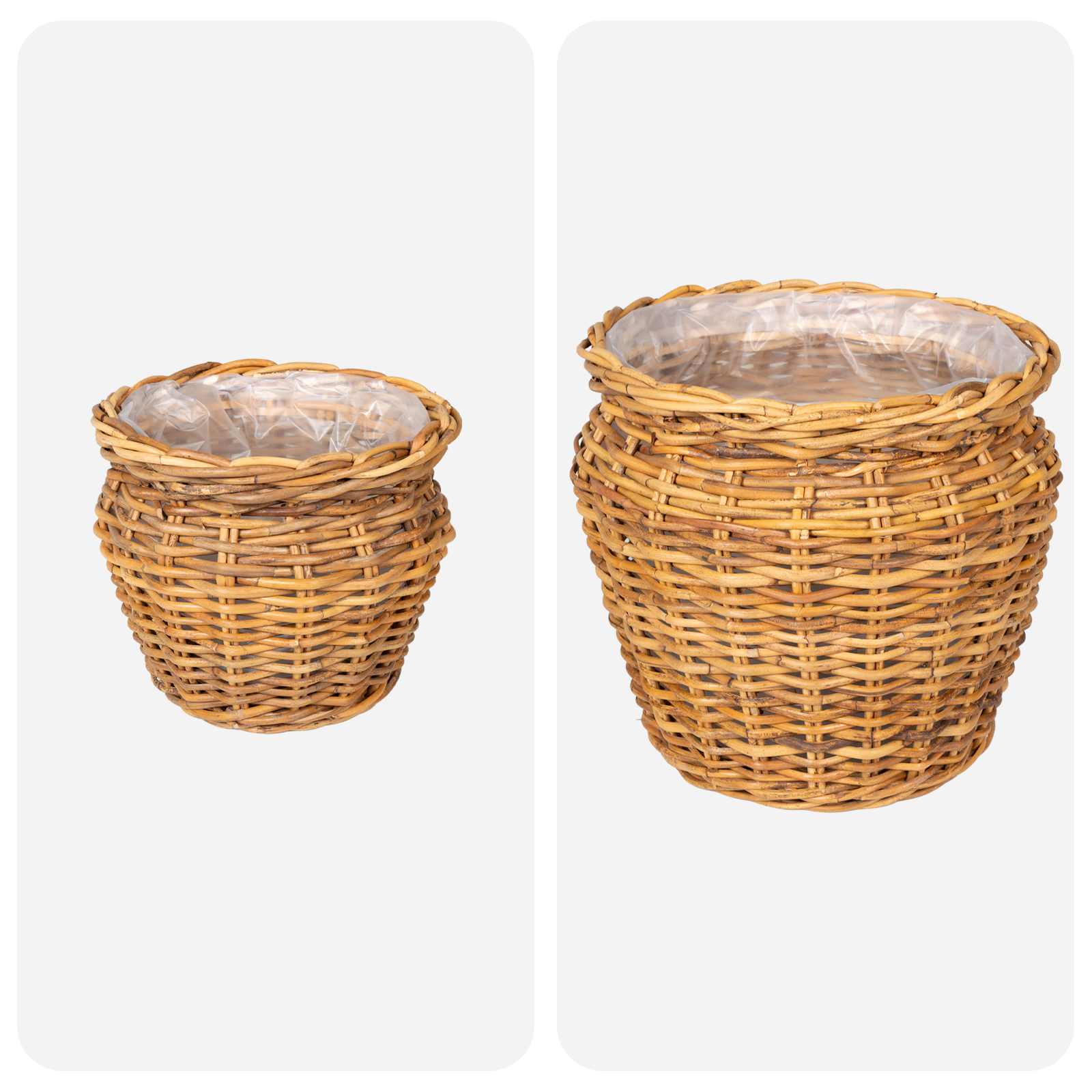 Blumentopfkorb mit Speicher 2 Stk. Naturbraun Lacak Rattan