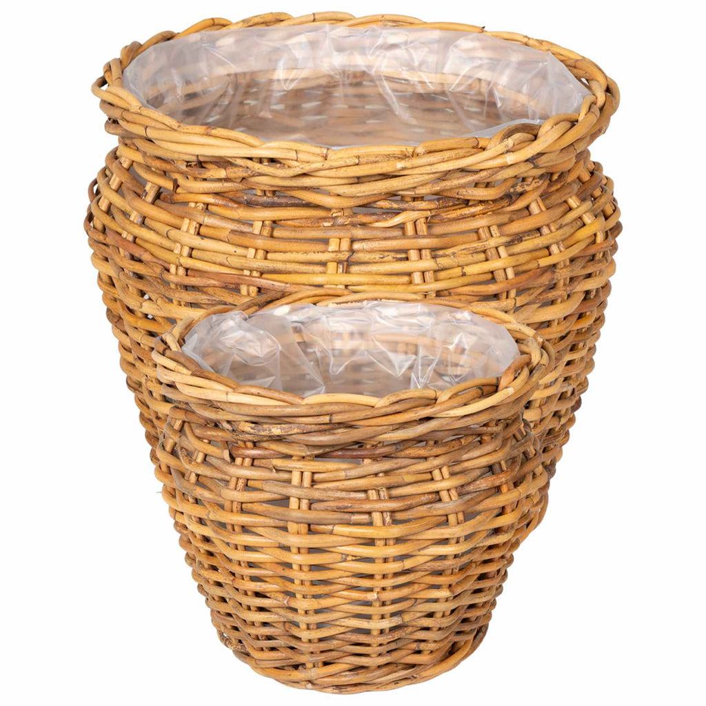 Blumentopfkorb mit Speicher 2 Stk. Naturbraun Lacak Rattan