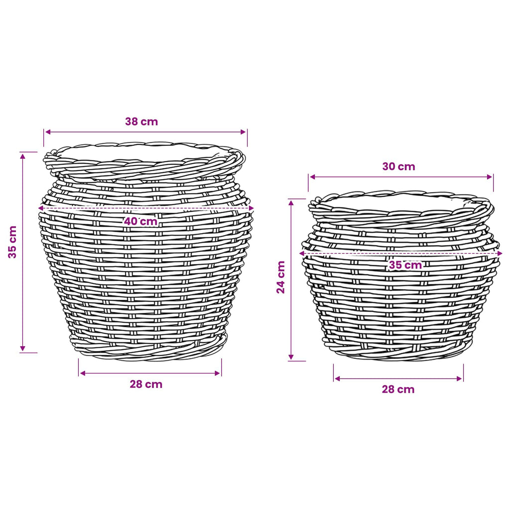 Blumentopfkorb mit Speicher 2 Stk. Naturbraun Lacak Rattan