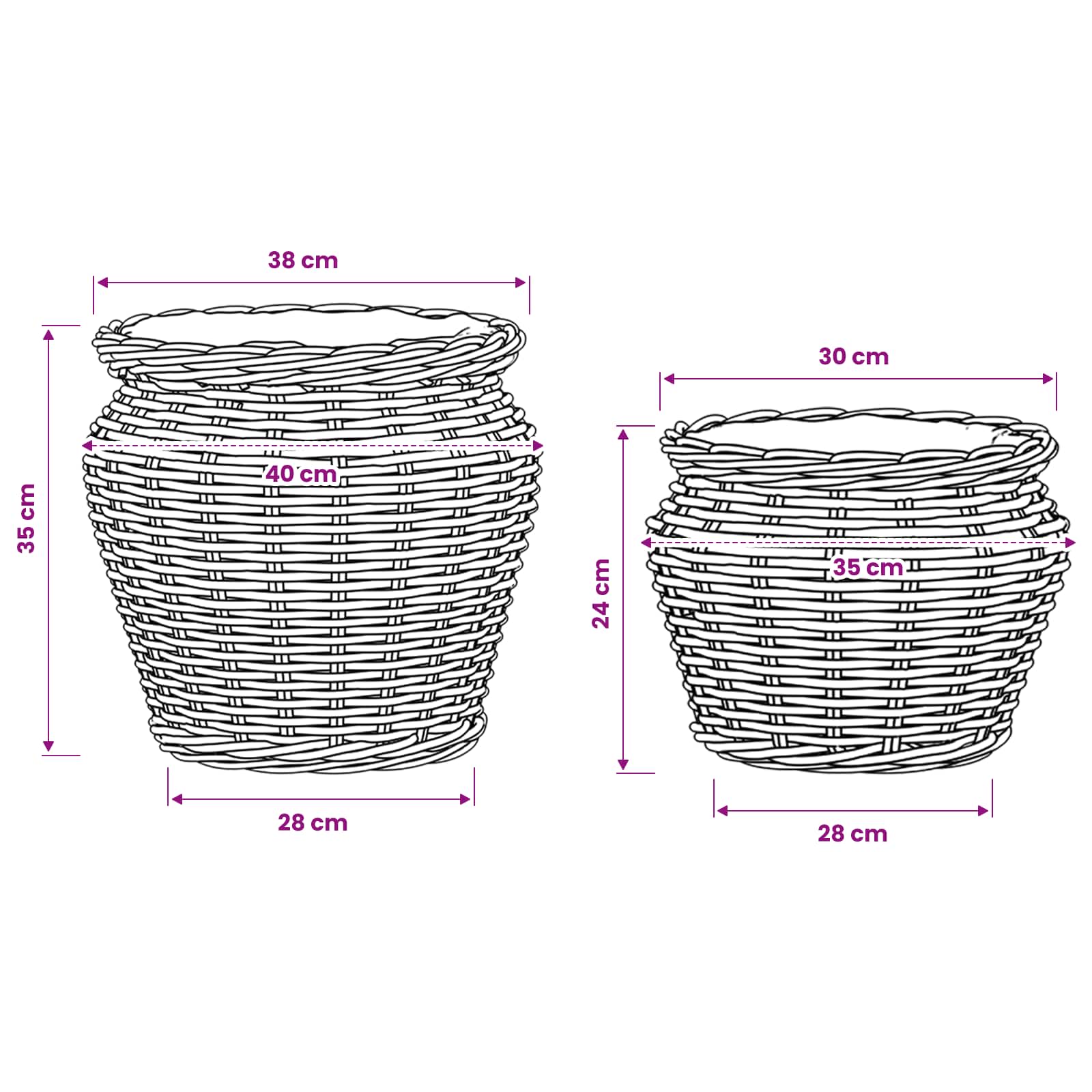 Blumentopfkorb mit Speicher 2 Stk. Naturbraun Lacak Rattan