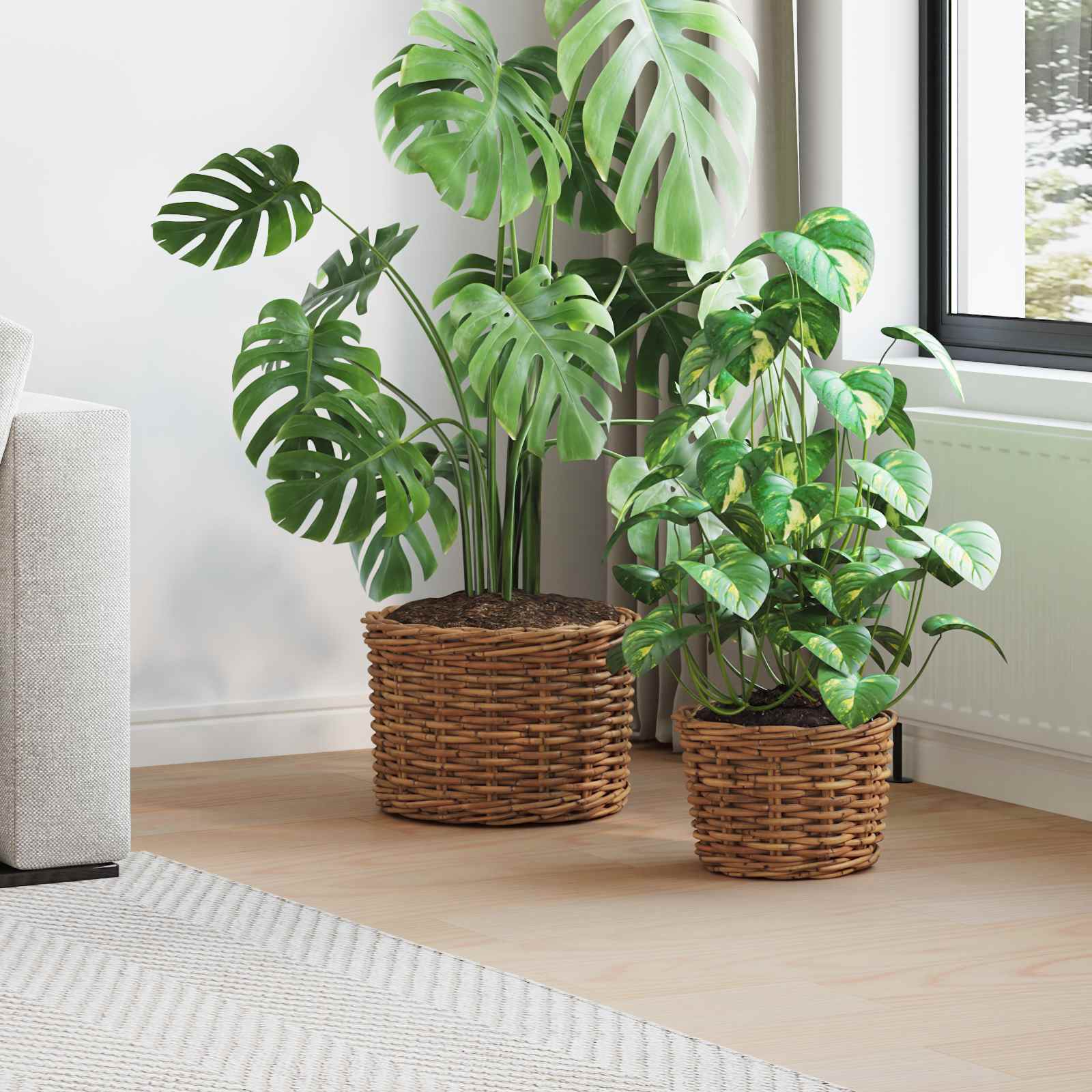 Blumentopf Korb mit Speicher 2 pcs Braun Kubu Rattan