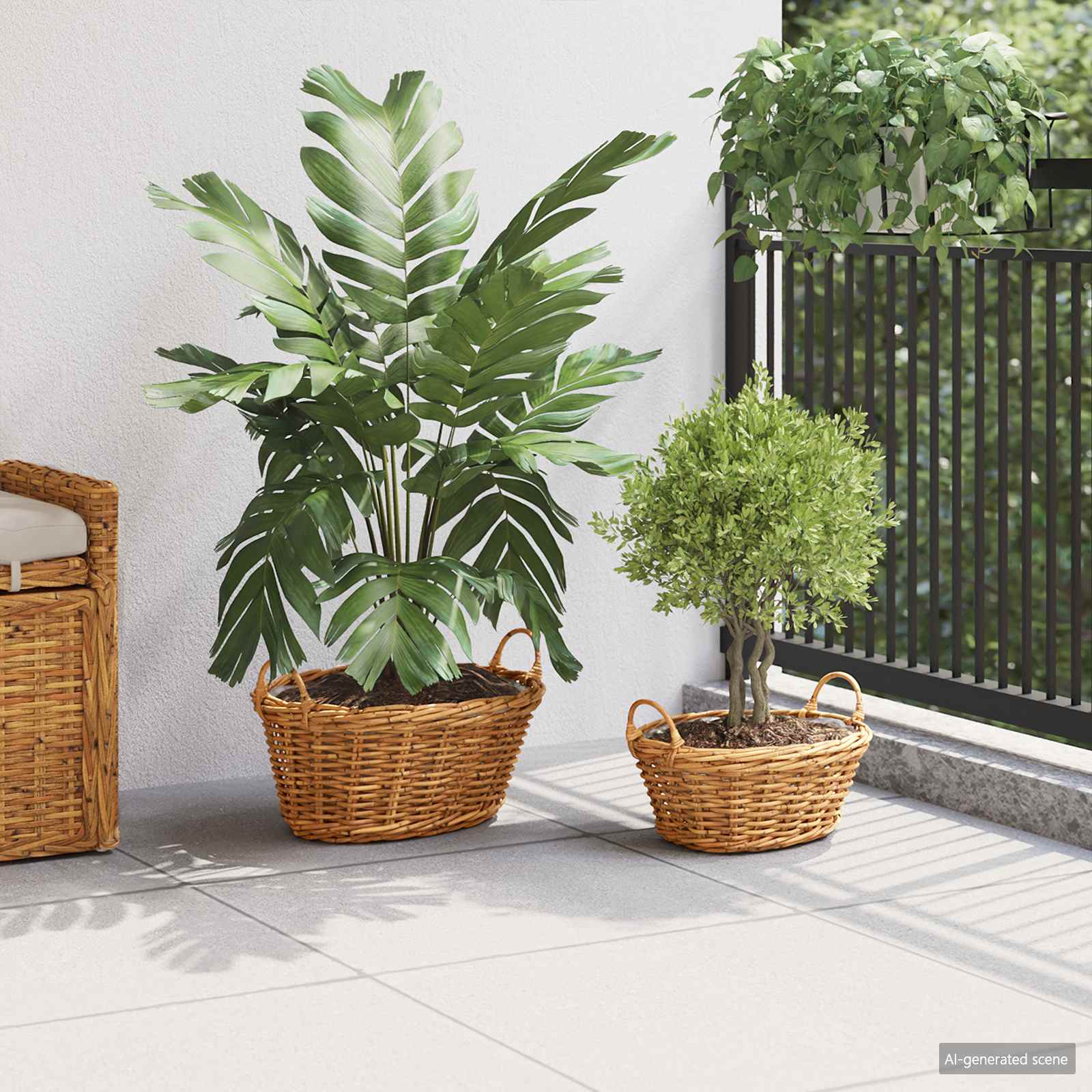 Blumentopfkorb mit Speicher 2 pcs Braun Lacak Rattan