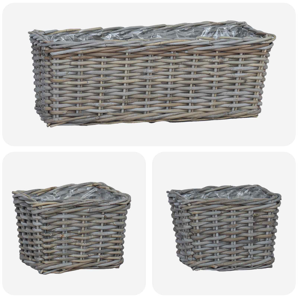 Blumentopfkorb mit Speicher 3 pcs Grau Kubu Rattan