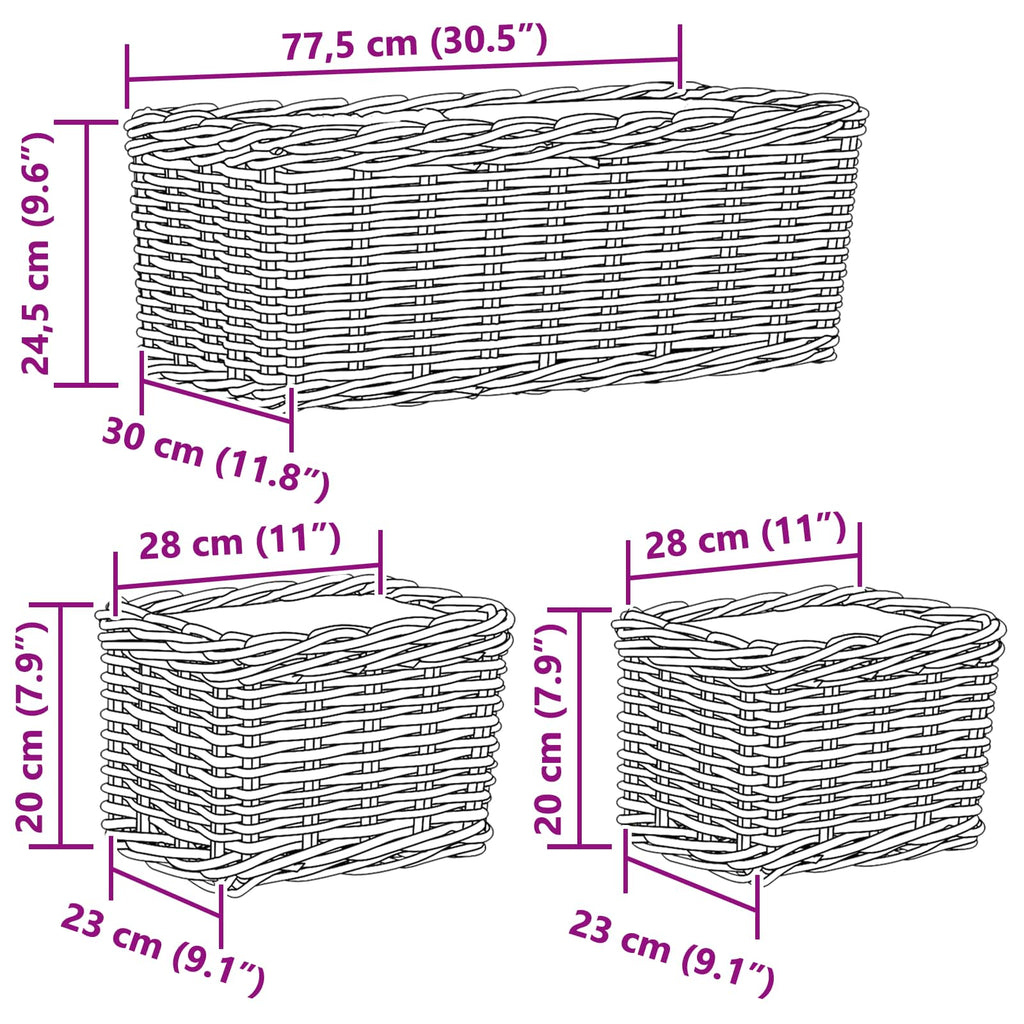 Blumentopfkorb mit Speicher 3 pcs Grau Kubu Rattan