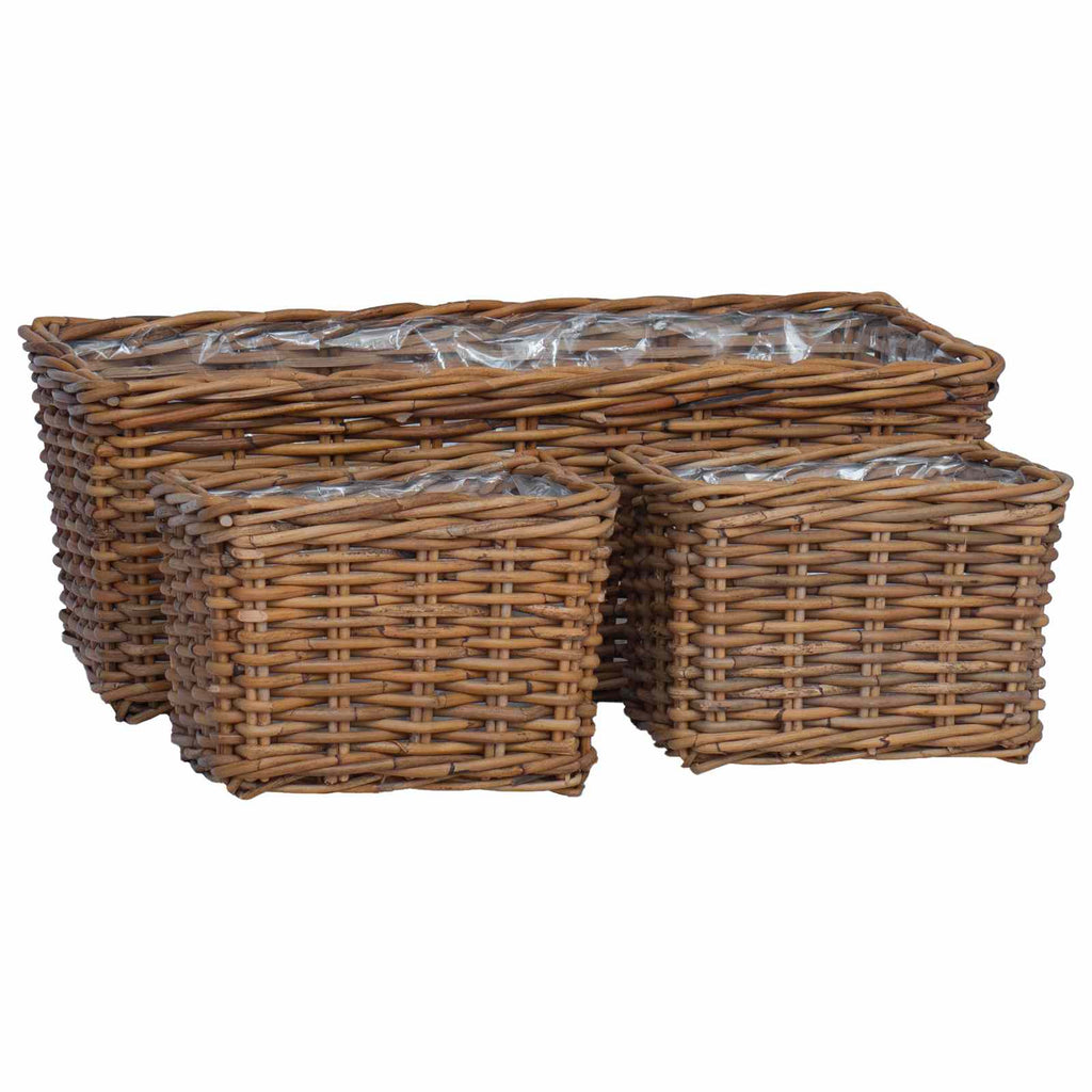 Blumentopfkorb mit Speicher 3 pcs Braun Kubu Rattan