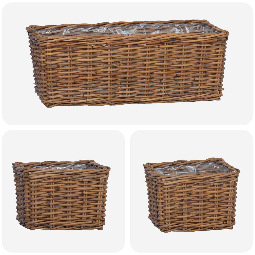 Blumentopfkorb mit Speicher 3 pcs Braun Kubu Rattan