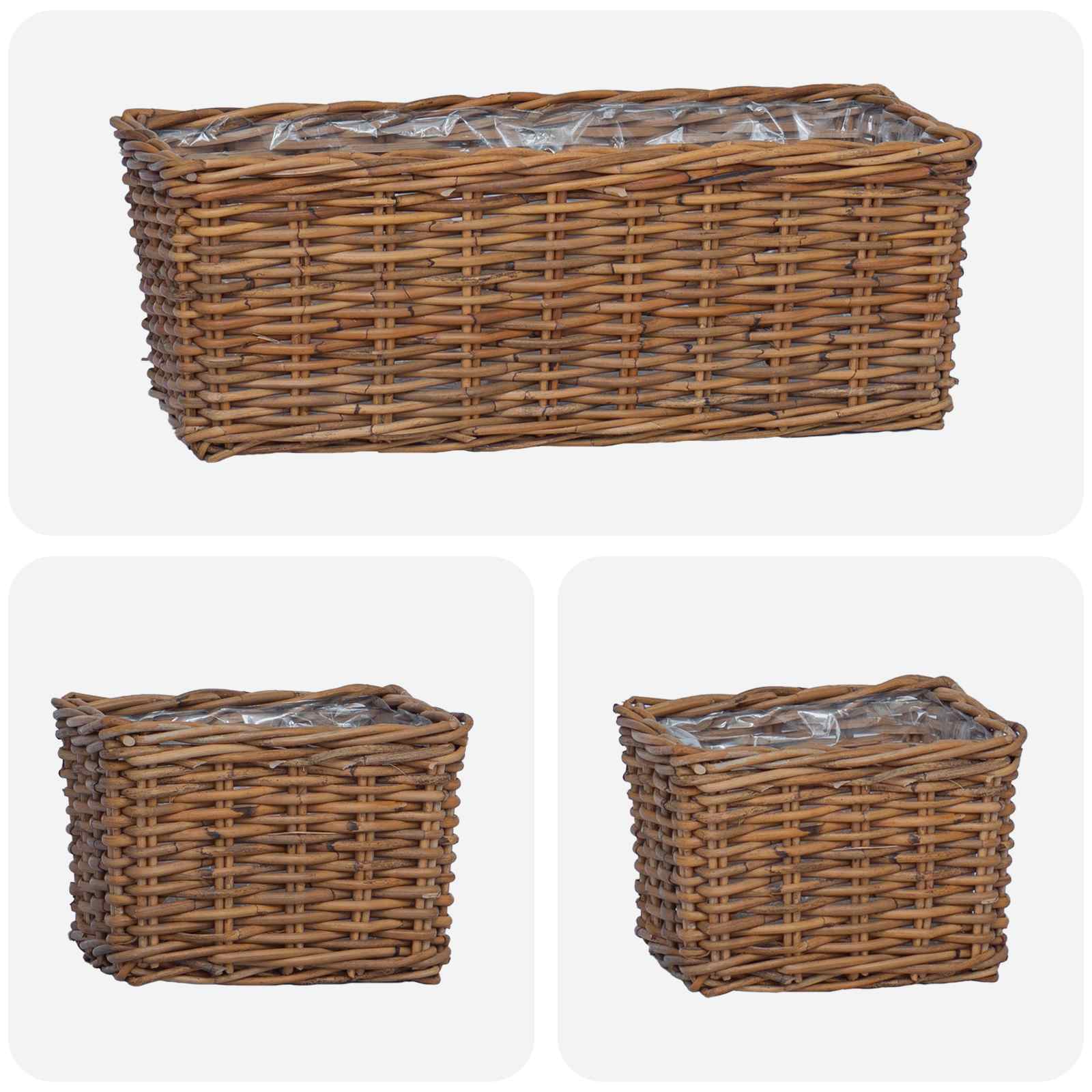 Blumentopfkorb mit Speicher 3 pcs Braun Kubu Rattan