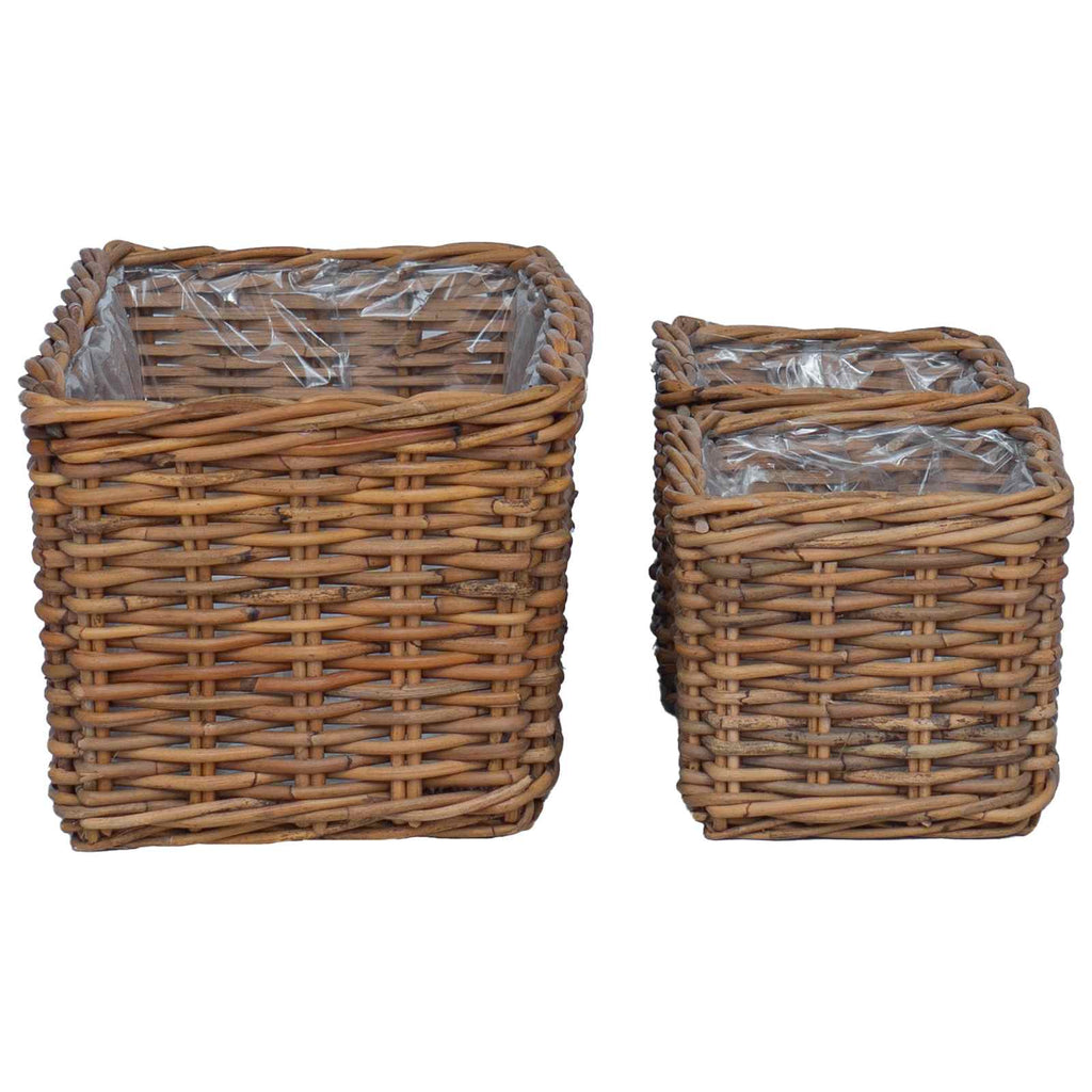 Blumentopfkorb mit Speicher 3 pcs Braun Kubu Rattan