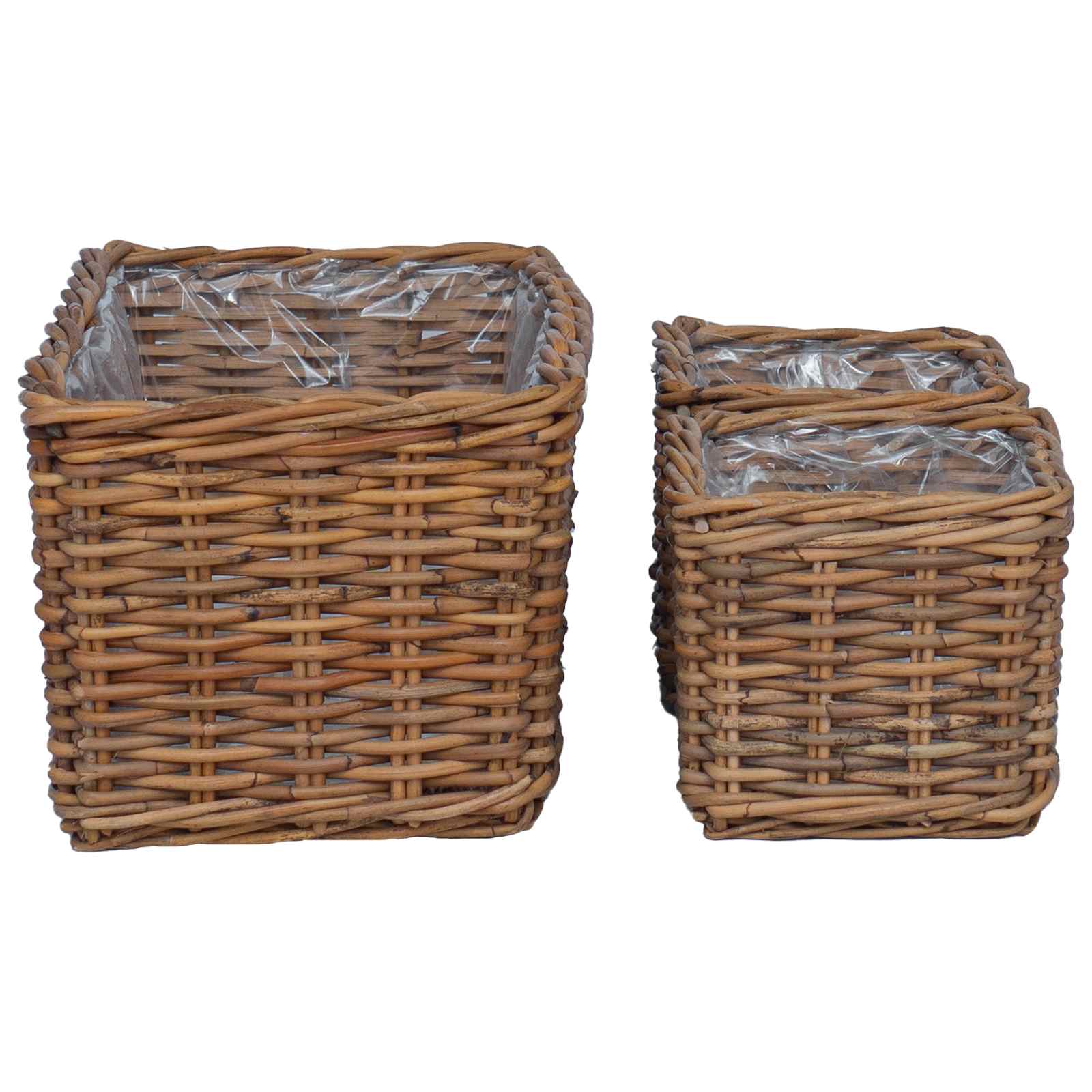 Blumentopfkorb mit Speicher 3 pcs Braun Kubu Rattan