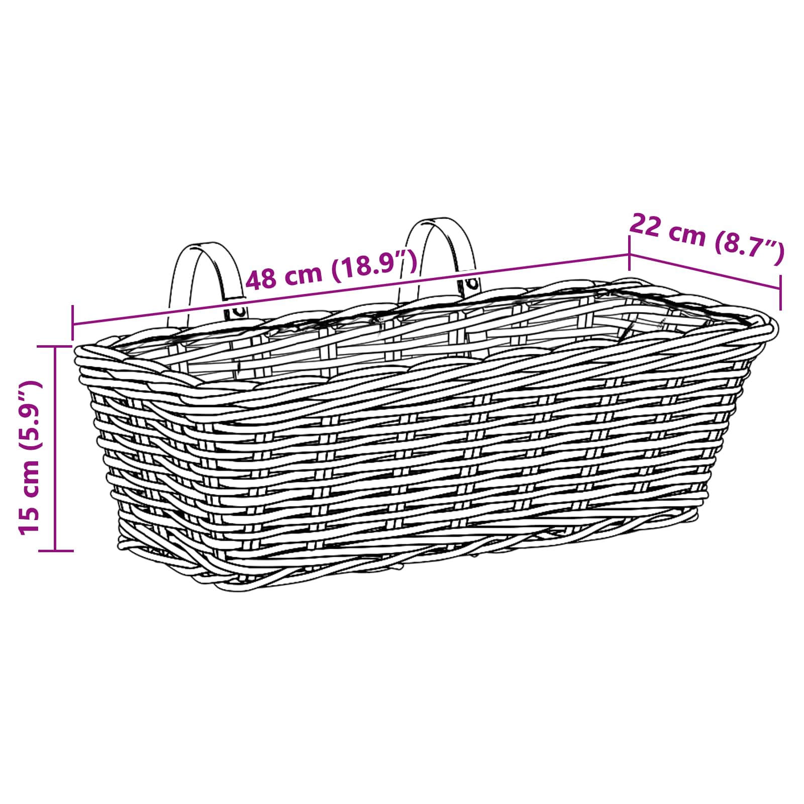 Hängender Blumentopf Korb 2 pcs Grau 48 x 22 x 15 cm