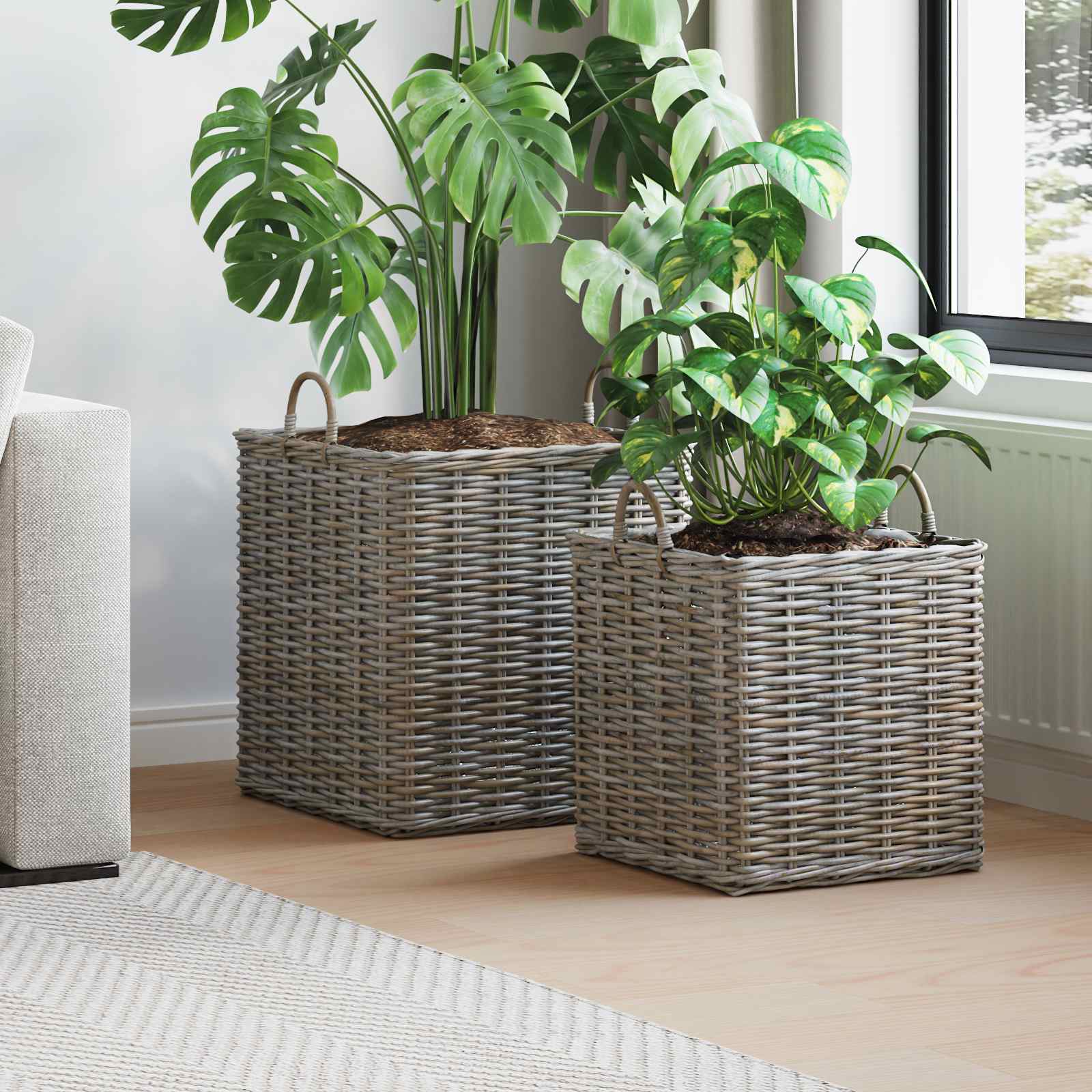 Pflanzer Korb mit Speicher 2 pcs Grau Lacak Rattan