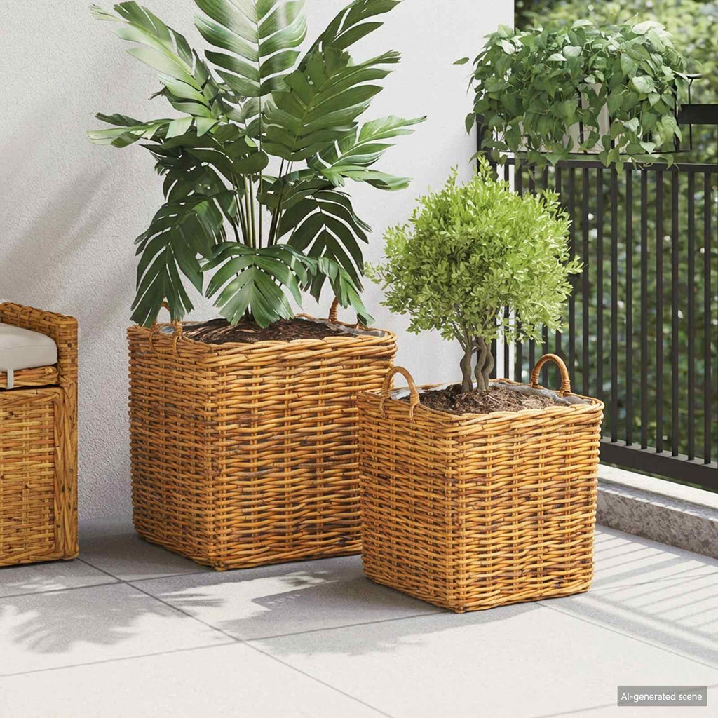 Pflanzer Korb mit Speicher 2 Stk. Naturbraun Lacak Rattan