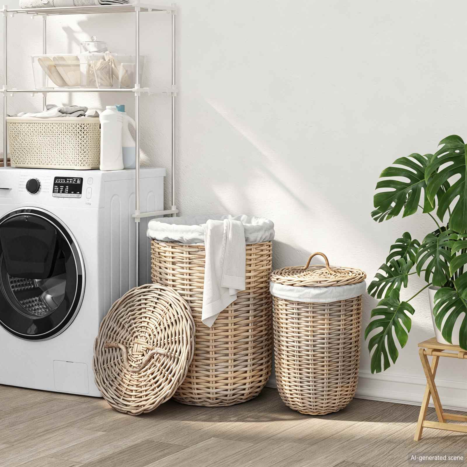 Wäschekorb mit Deckel 2 pcs Natürliches Grau Kubu Rattan
