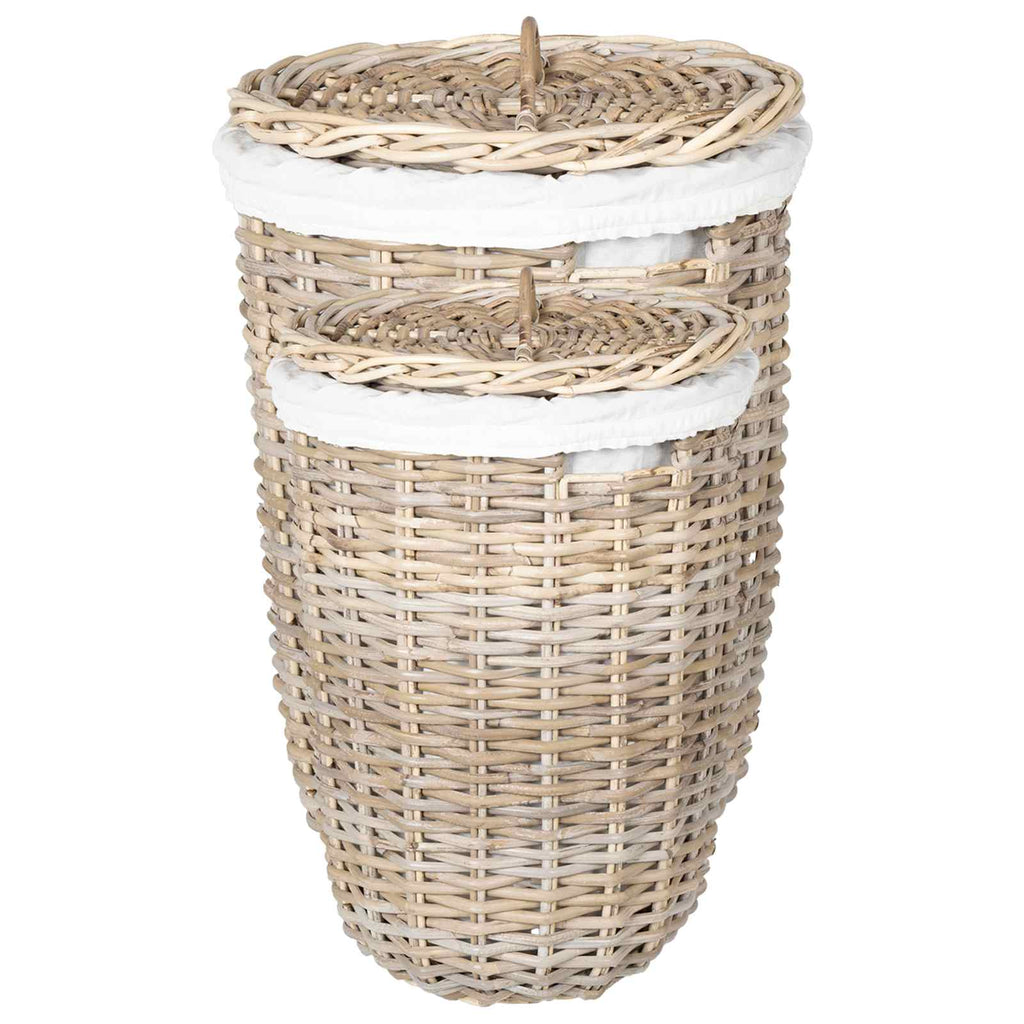 Wäschekorb mit Deckel 2 pcs Natürliches Grau Kubu Rattan