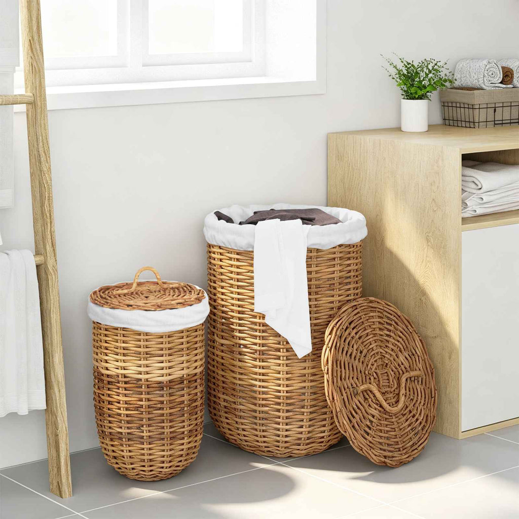 Wäschekorb mit Deckel 2 pcs Naturbraun Kubu Rattan
