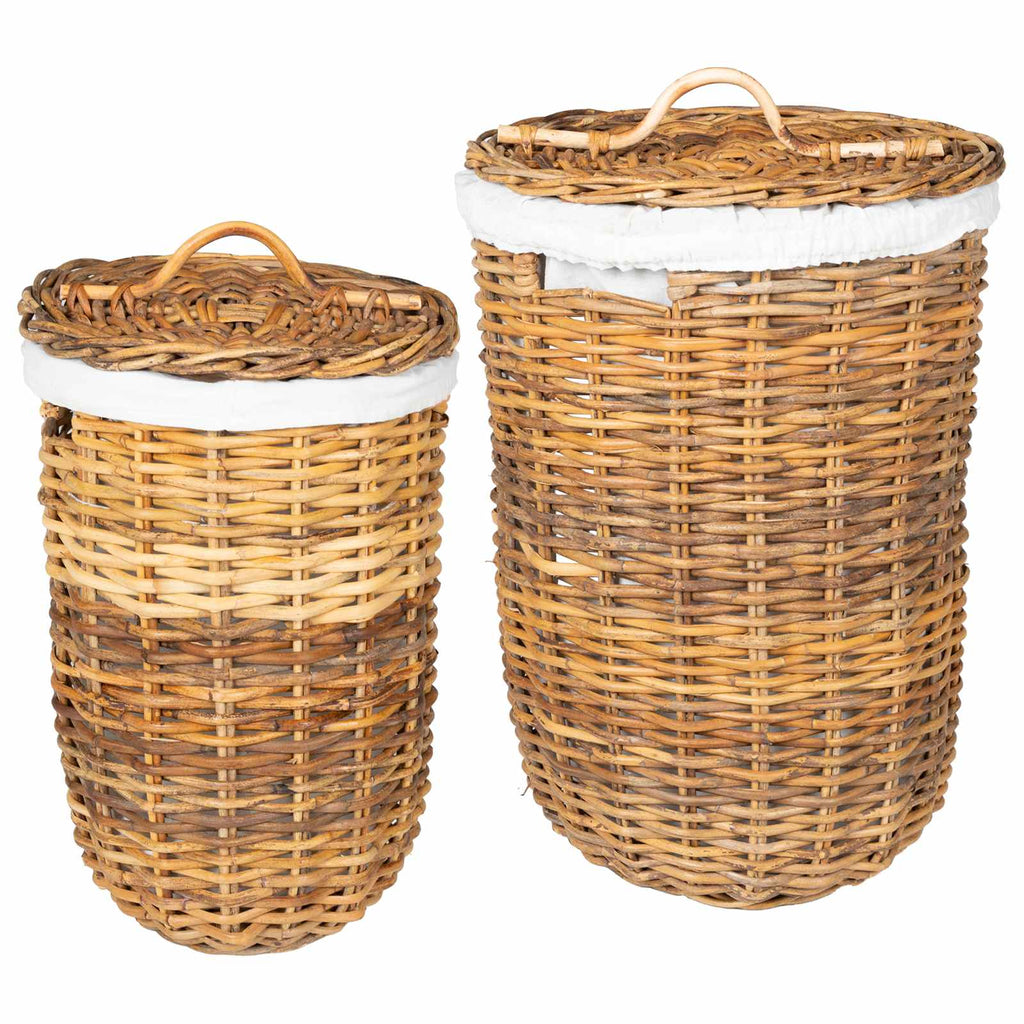 Wäschekorb mit Deckel 2 pcs Naturbraun Kubu Rattan