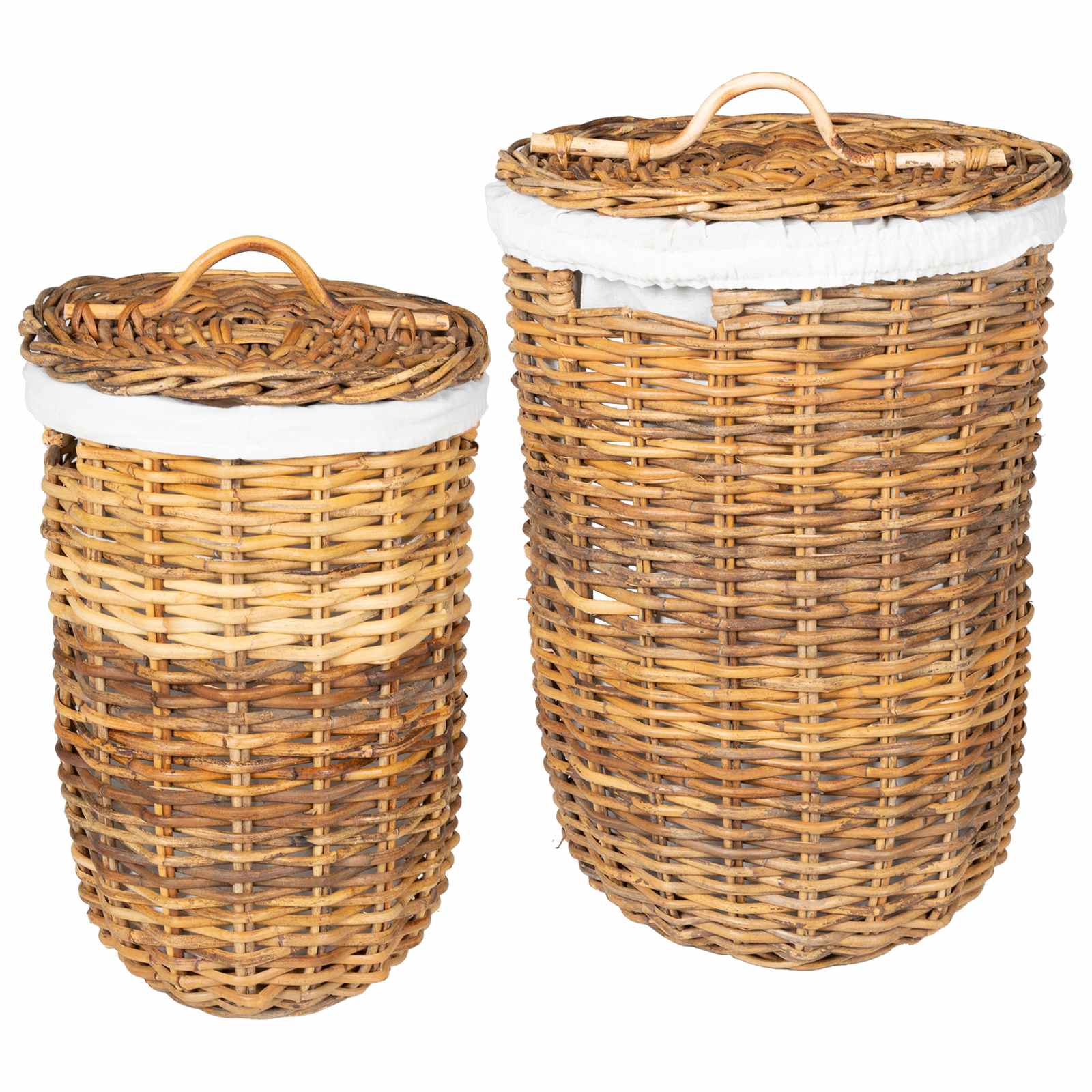 Wäschekorb mit Deckel 2 pcs Naturbraun Kubu Rattan