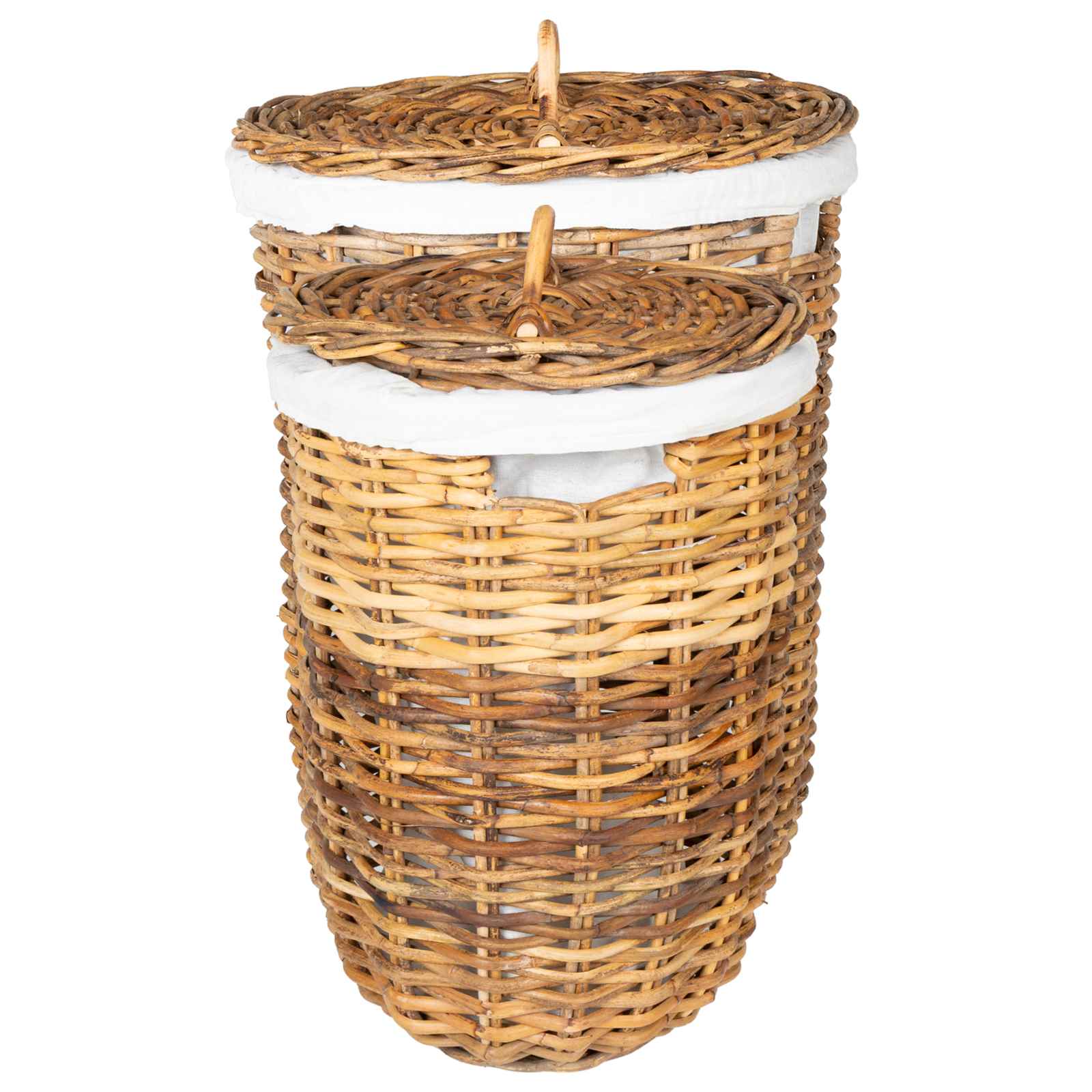 Wäschekorb mit Deckel 2 pcs Naturbraun Kubu Rattan