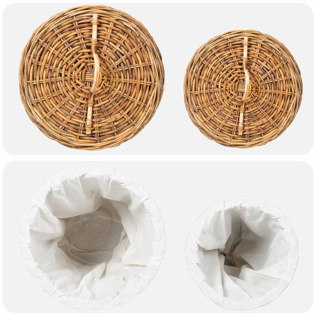 Wäschekorb mit Deckel 2 pcs Naturbraun Kubu Rattan