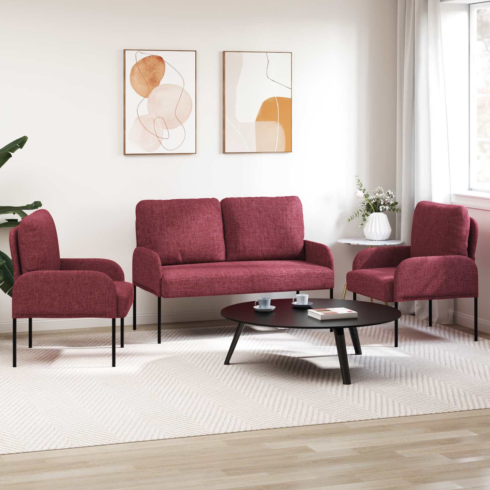 Sofagarnituren 3 pcs Weinrot 115 x 56 x 80 cm Sperrholz