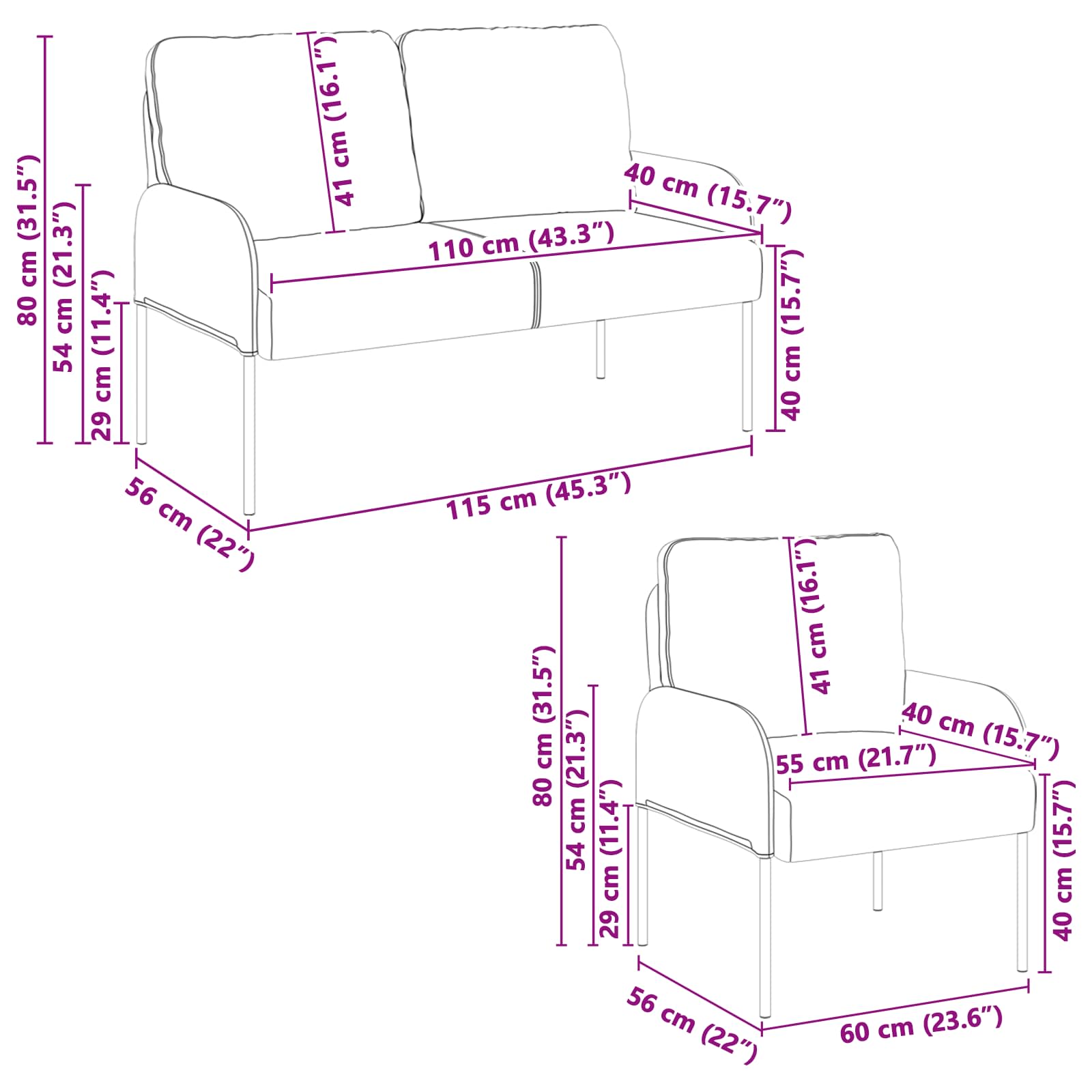 Sofagarnituren 3 pcs Dunkelgrün 115 x 56 x 80 cm Sperrholz