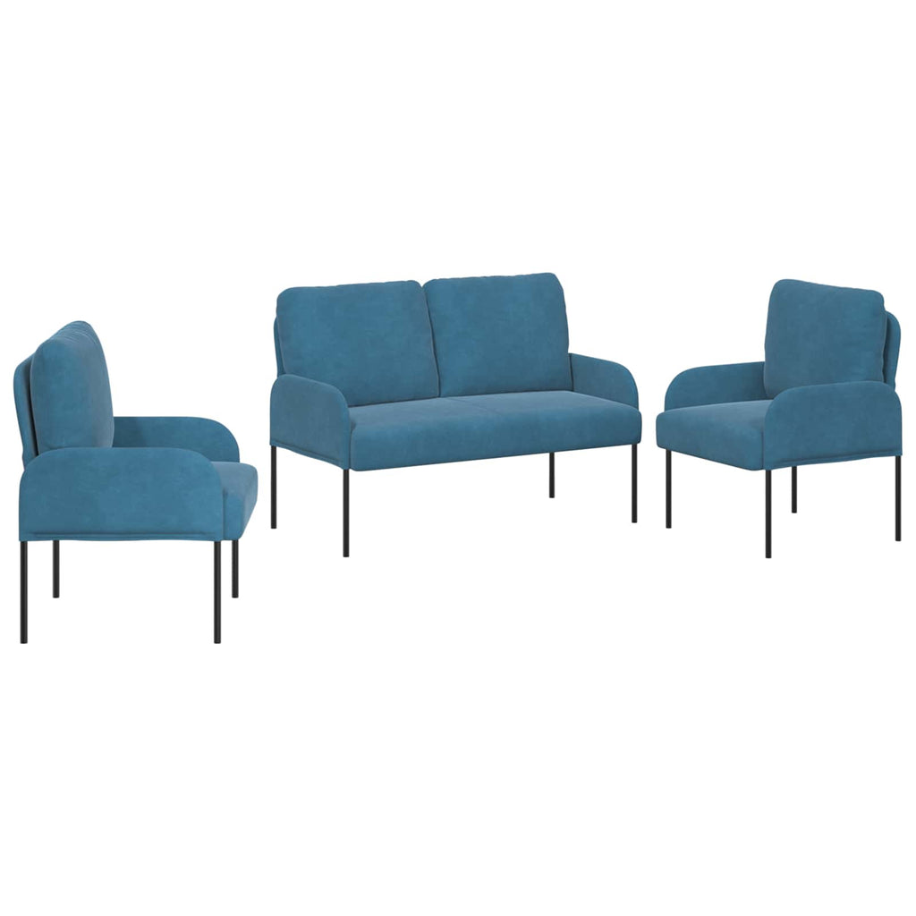Sofagarnituren mit Kissen 3 pcs Blau 115 x 56 x 80 cm Sperrholz