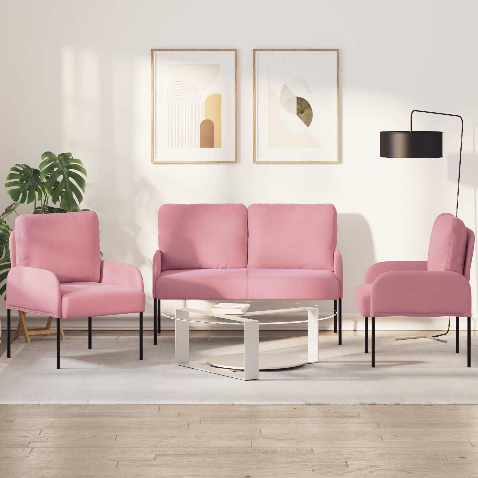 Sofagarnituren mit Kissen 3 pcs Rosa 115 x 56 x 80 cm Sperrholz