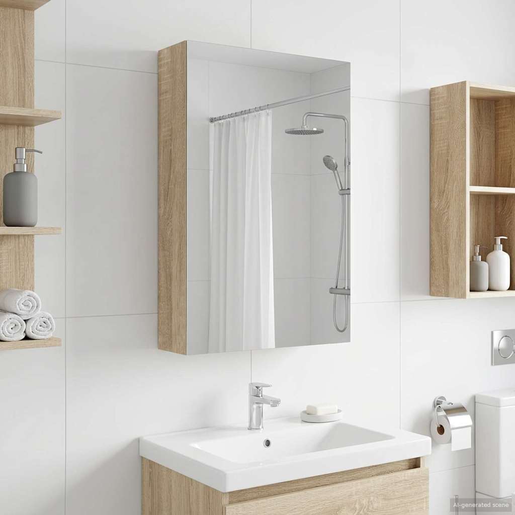 Badezimmerspiegelschrank mit Tür Sonoma-Eiche 30 x 10,5 x 50 cm