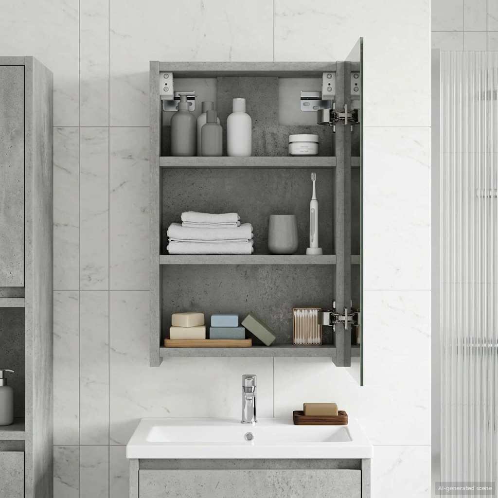 Badezimmerspiegelschrank mit Regal Beton Grau 30 x 10,5 x 50 cm