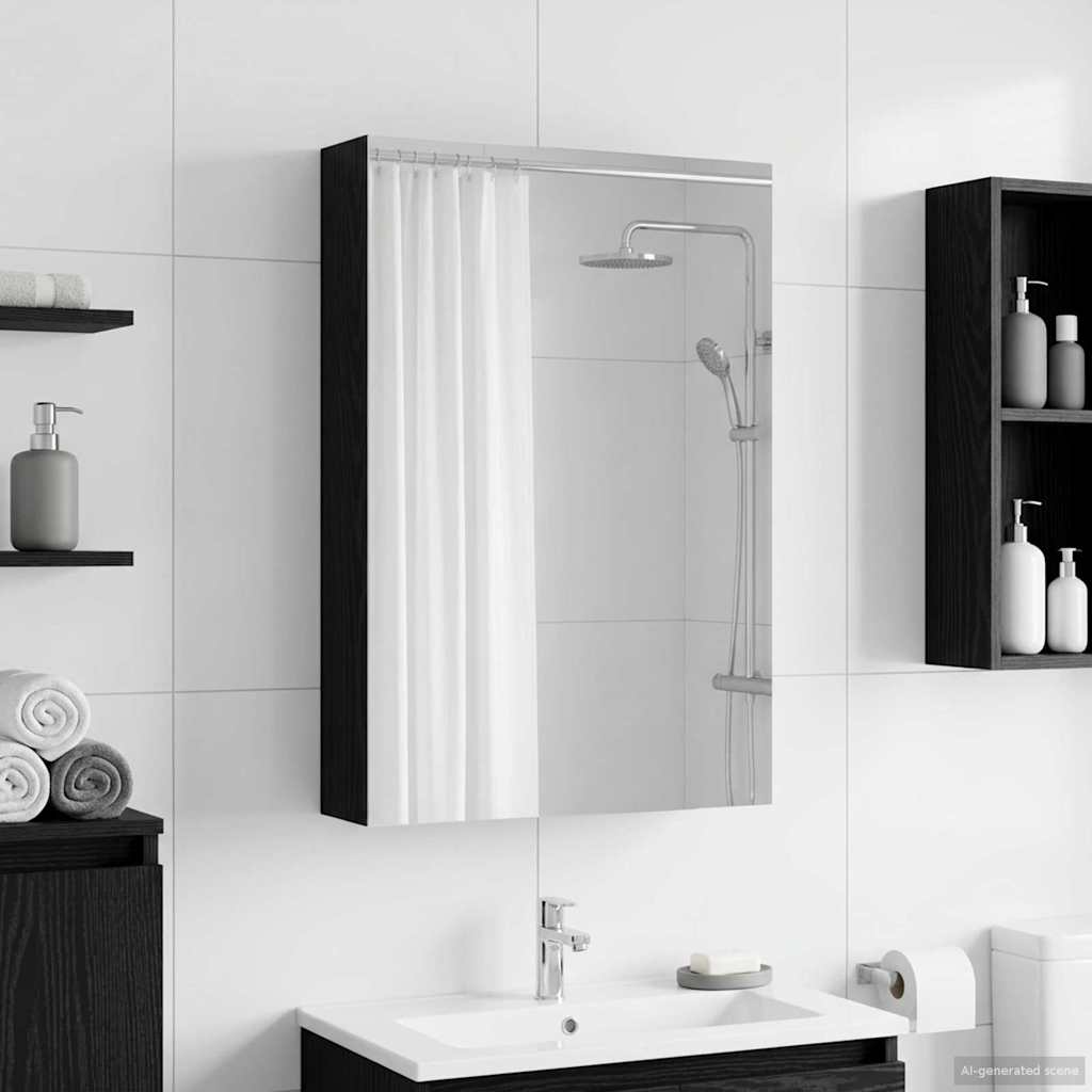 Badezimmerspiegelschrank mit Regal mit Tür Schwarz Eichen-Optik