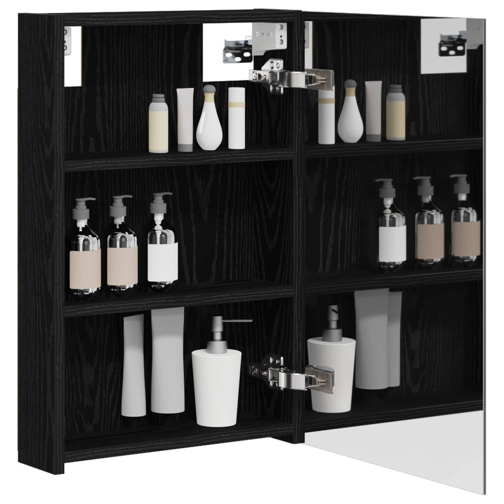 Badezimmerspiegelschrank mit Regal mit Tür Schwarz Eichen-Optik