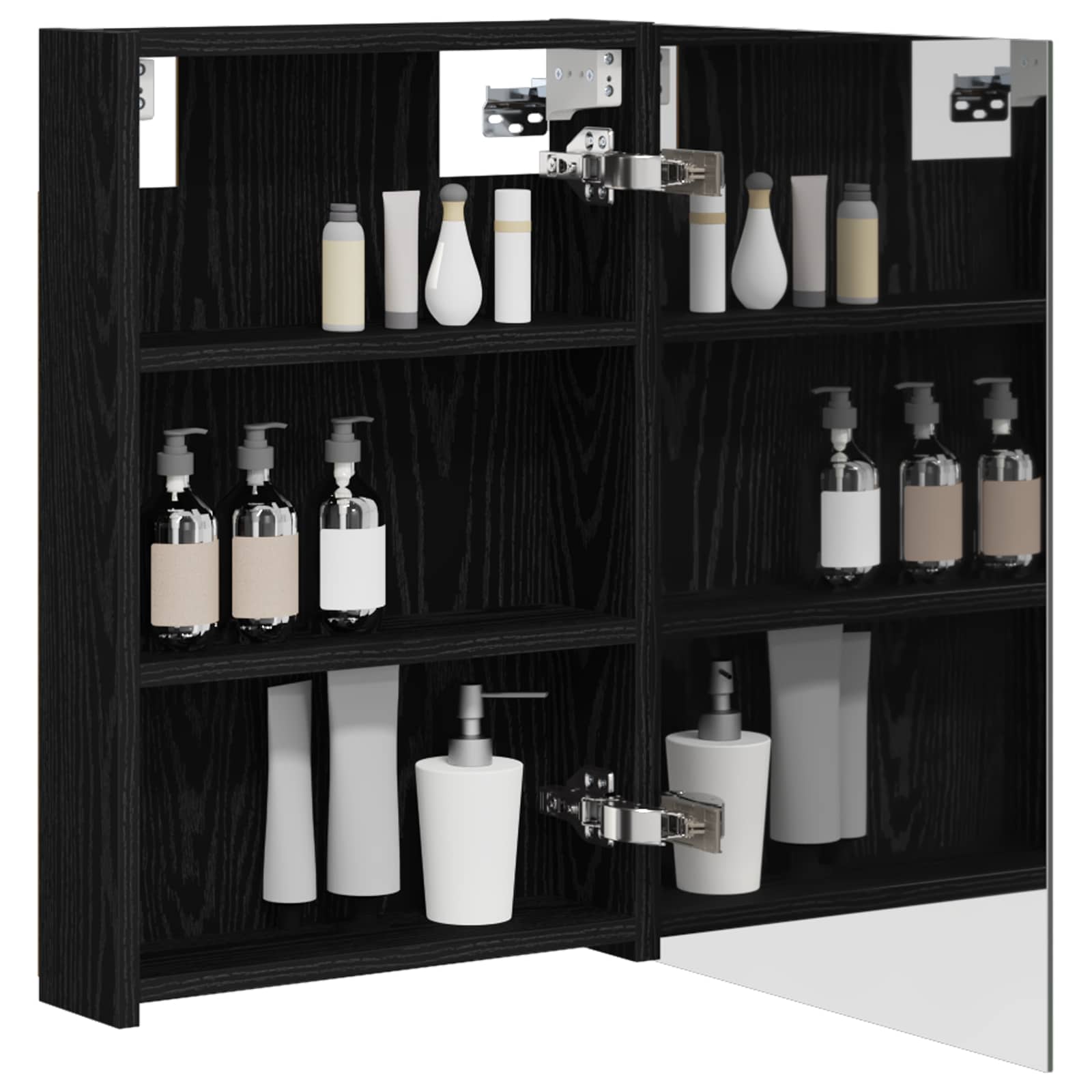 Badezimmerspiegelschrank mit Regal mit Tür Schwarz Eichen-Optik