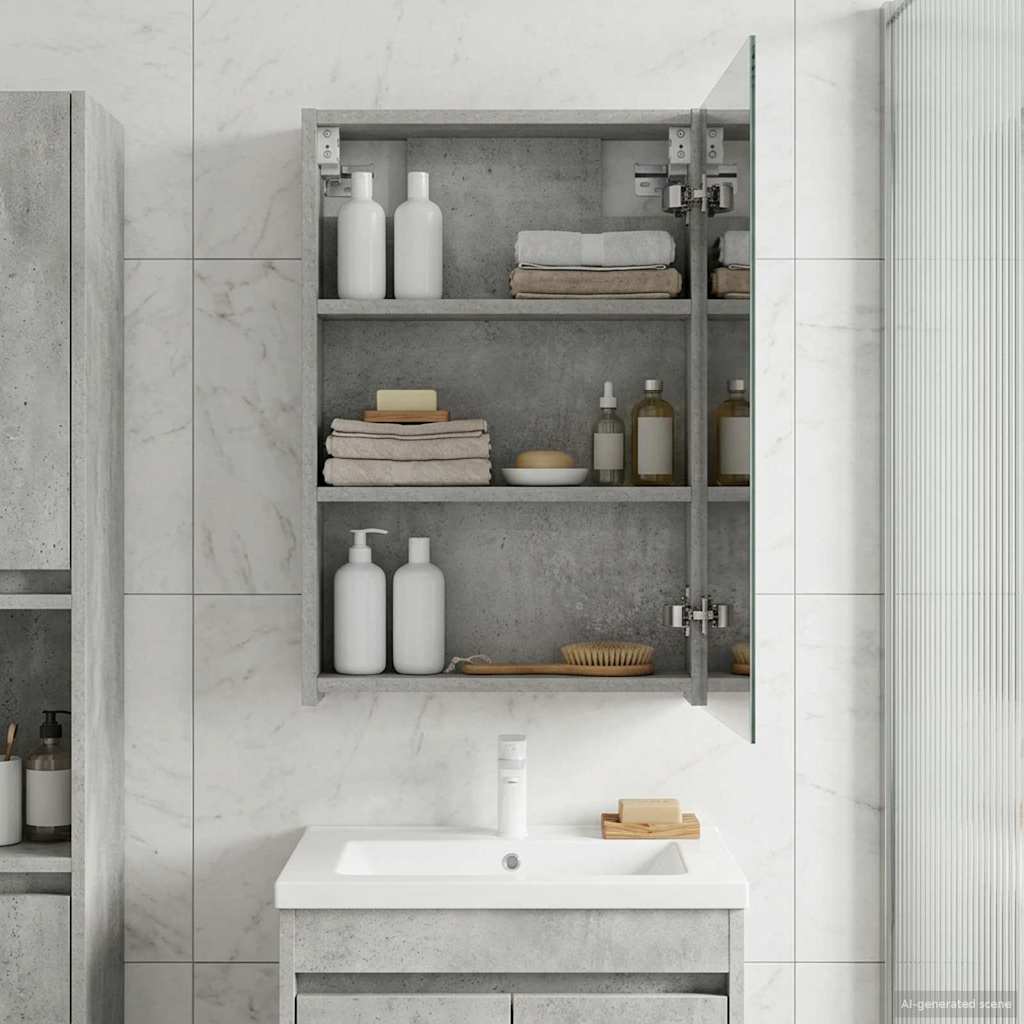 Badezimmerspiegelschrank mit Tür Beton Grau 40 x 10,5 x 60,5 cm