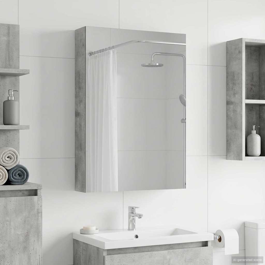 Badezimmerspiegelschrank mit Tür Beton Grau 40 x 10,5 x 60,5 cm