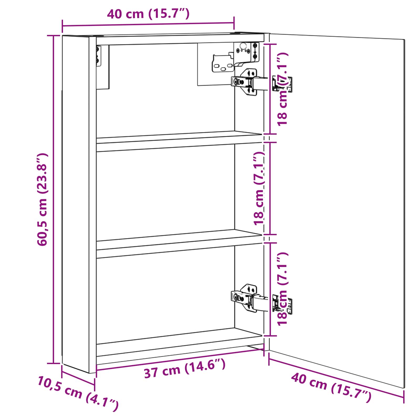 Badezimmerspiegelschrank Graues Sonoma 40 x 10,5 x 60,5 cm