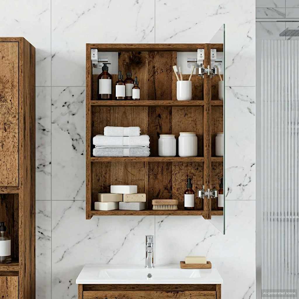 Badezimmerspiegelschrank mit Regal Altholz 40 x 10,5 x 60,5 cm