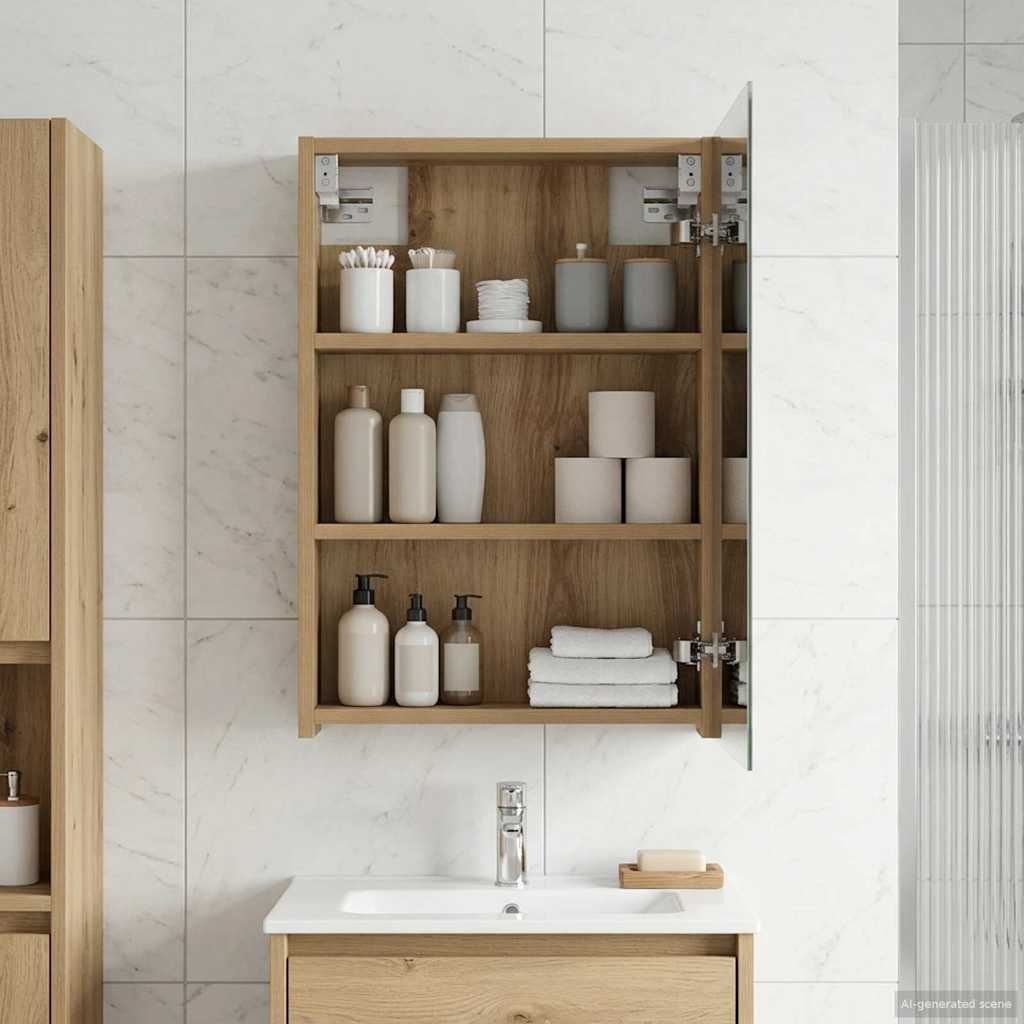 Badezimmerspiegelschrank mit Regal mit Tür Kunsthandwerk Eiche