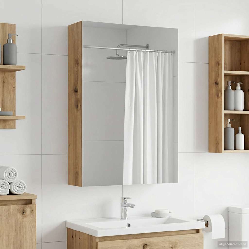 Badezimmerspiegelschrank mit Regal mit Tür Kunsthandwerk Eiche